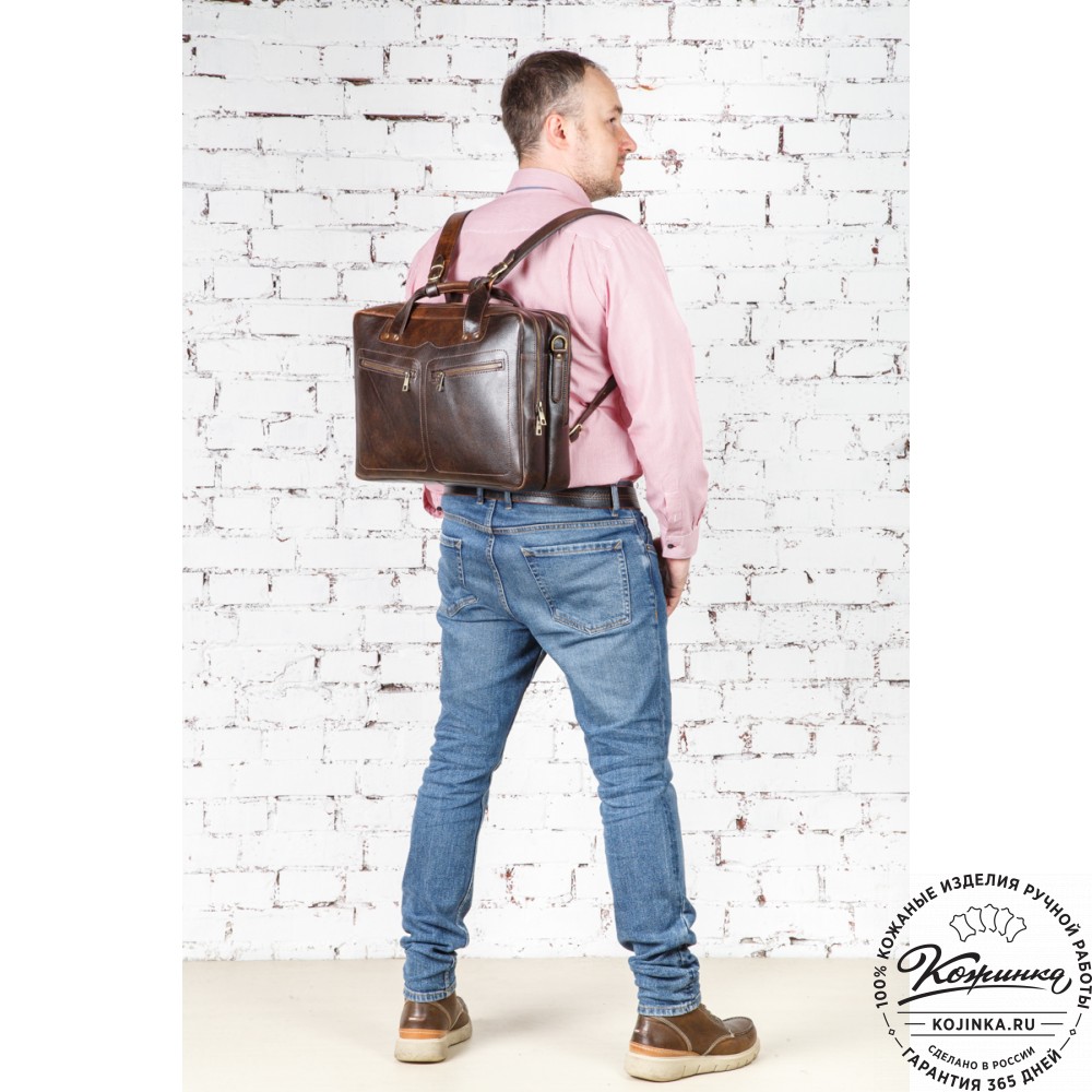 Кожаная мужская сумка-рюкзак "Генри" (коричневый эксклюзив)